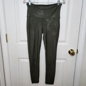 Spanx Army Green Olive High-Waisted Leggings Shiny XL